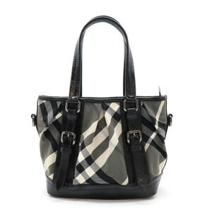 BURBERRY Beat Check Shoulder Bag Tote Patent Vernis Leather Black